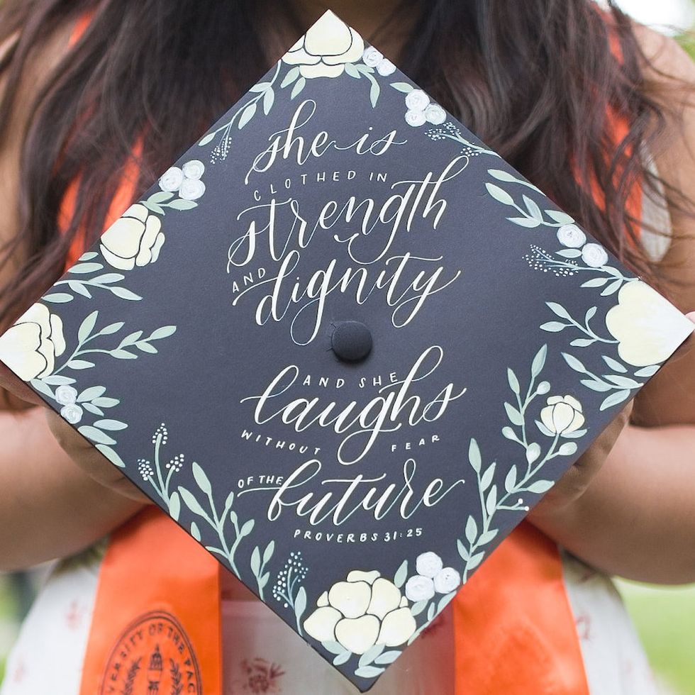 Floral Graduation Cap with Script Letters