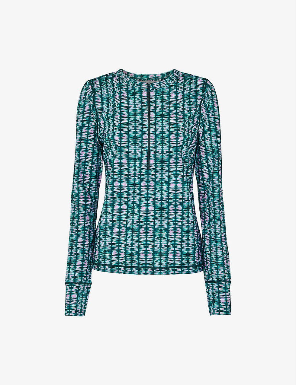 Abstract-Print Half-Zip Stretch-Recycled Nylon Top