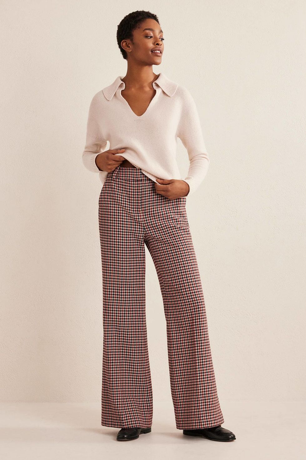 Wide Leg Flared Check Trousers - Was £130, now £91