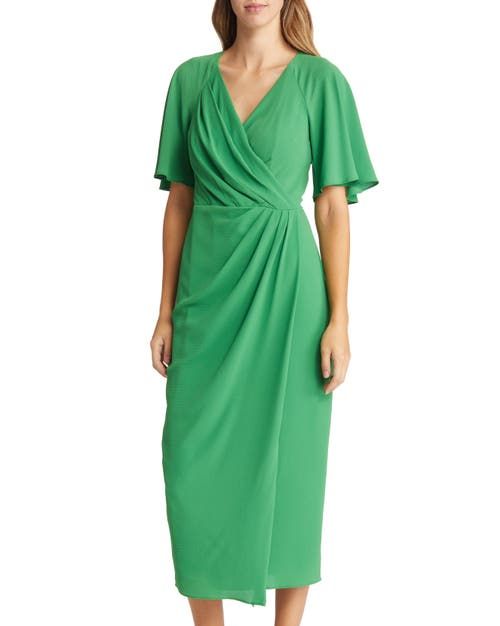 Wrap Midi Wedding Guest Dress In Green | Lanti | SilkFred US