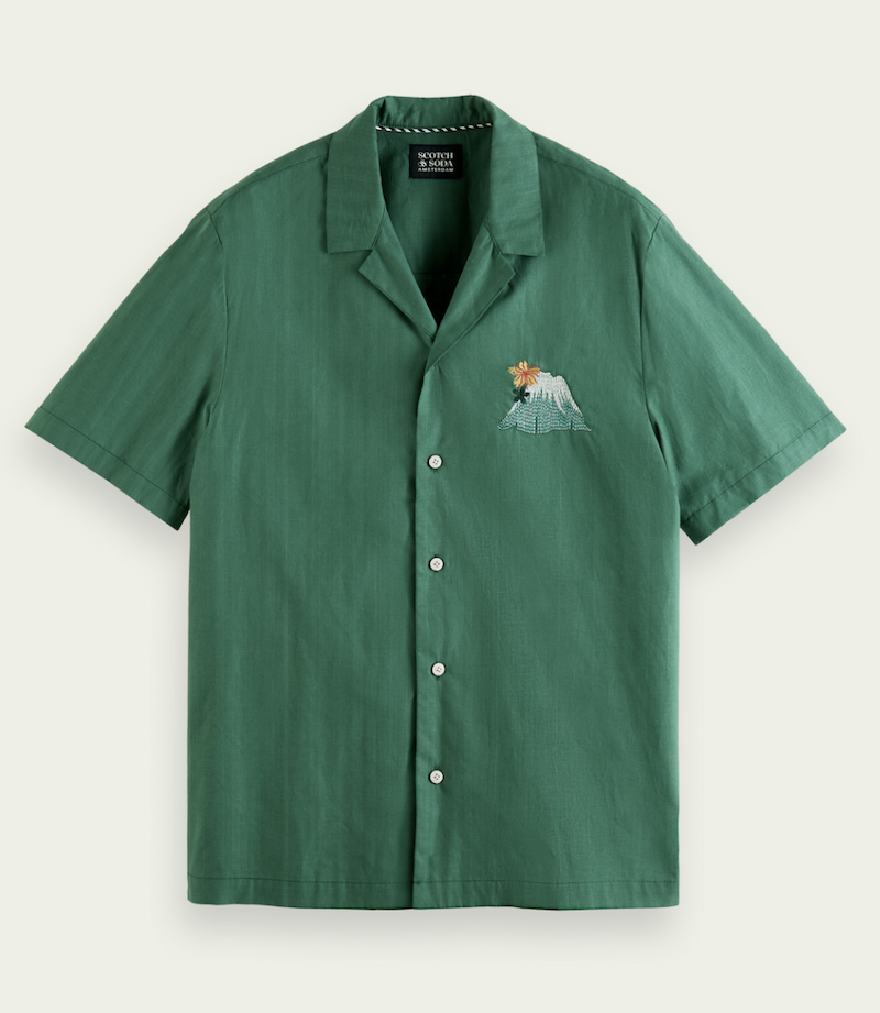Short-Sleeved Embroidered Camp Shirt