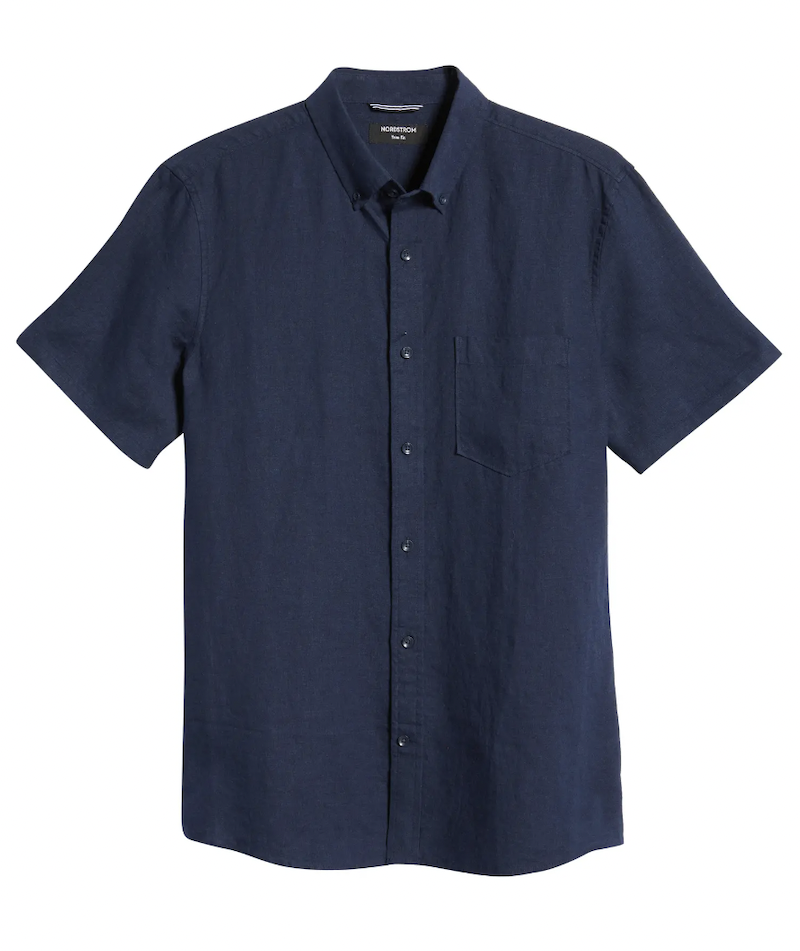 Solid Linen Short Sleeve Button-Down Shirt