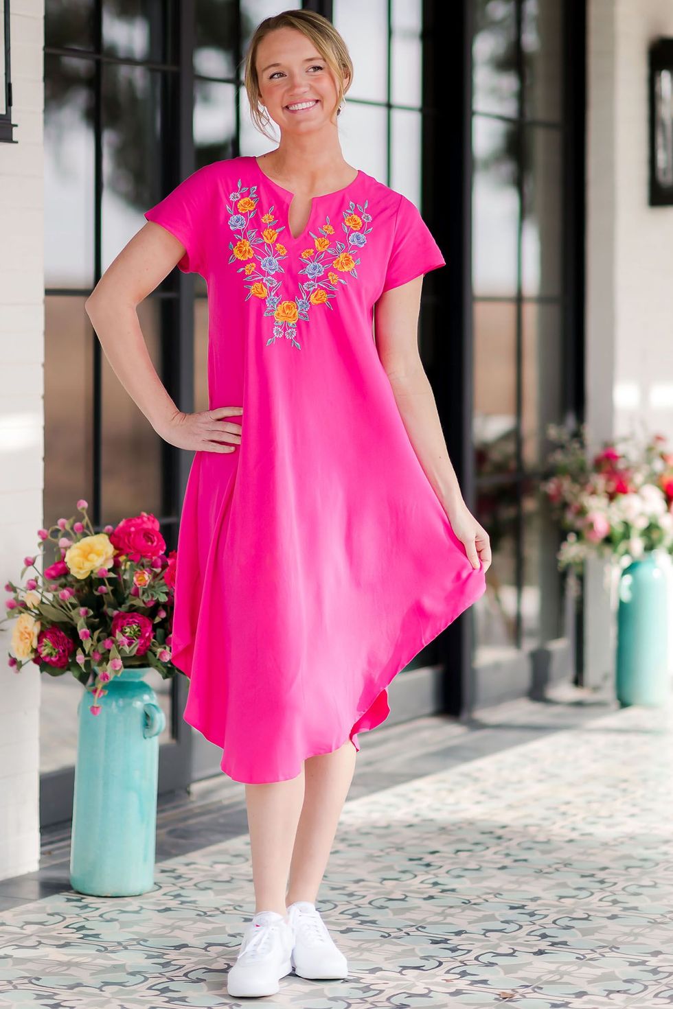 The Pioneer Woman Embroidered Dress with Umbrella Hem