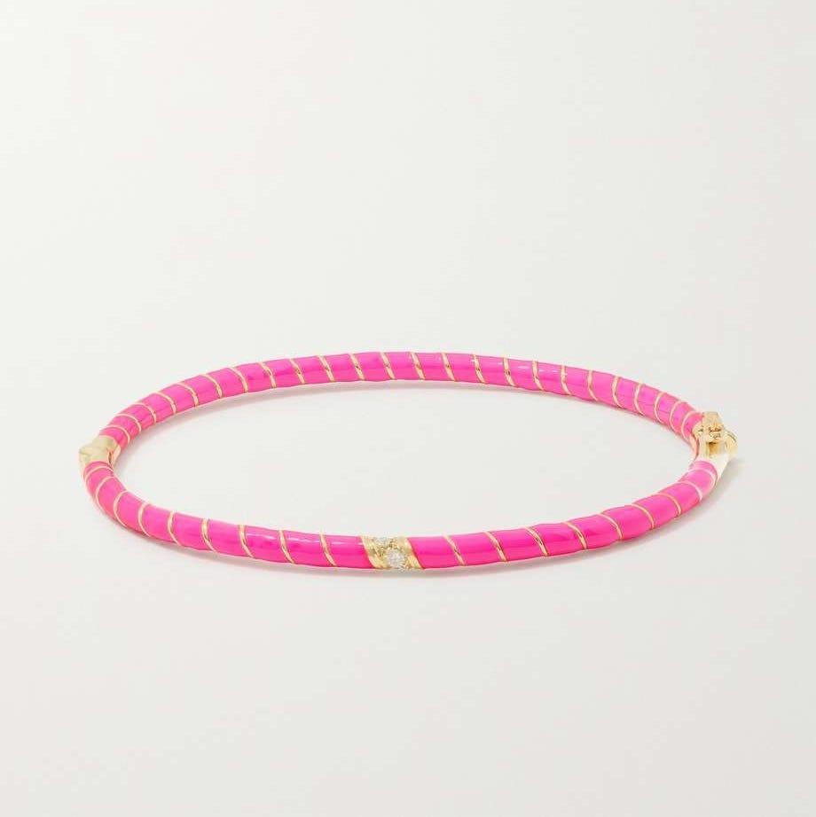 9-Karat Gold, Enamel and Diamond Bangle 9-Karat Gold, Enamel and Diamond Bangle