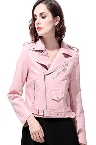 Pink Faux Leather Motorcycle Jacket 