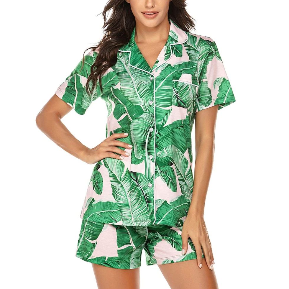 Short Sleeve Button Down and Shorts Pajama Set