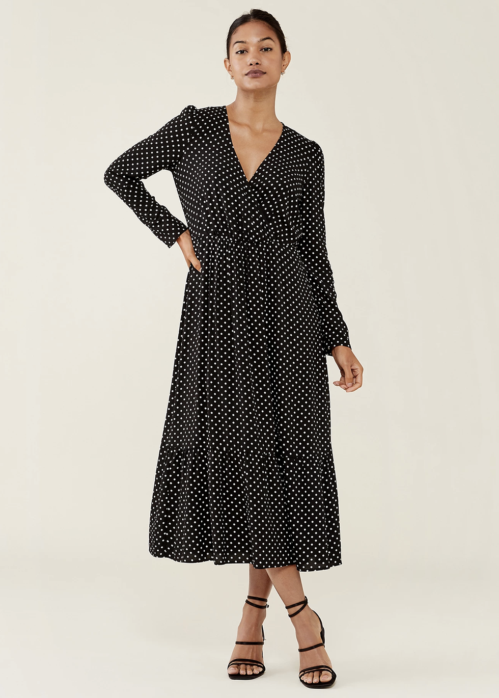 Polka Dot V-Neck Midi Tea Dress