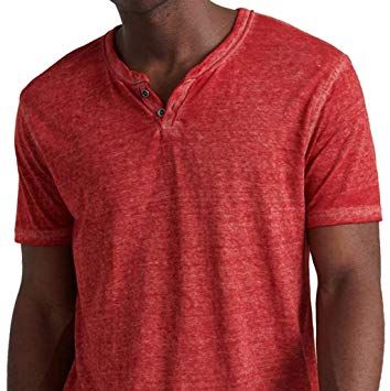 Lucky Brand Mens M Short Sleeve V Neck Pull Over T Shirt Red