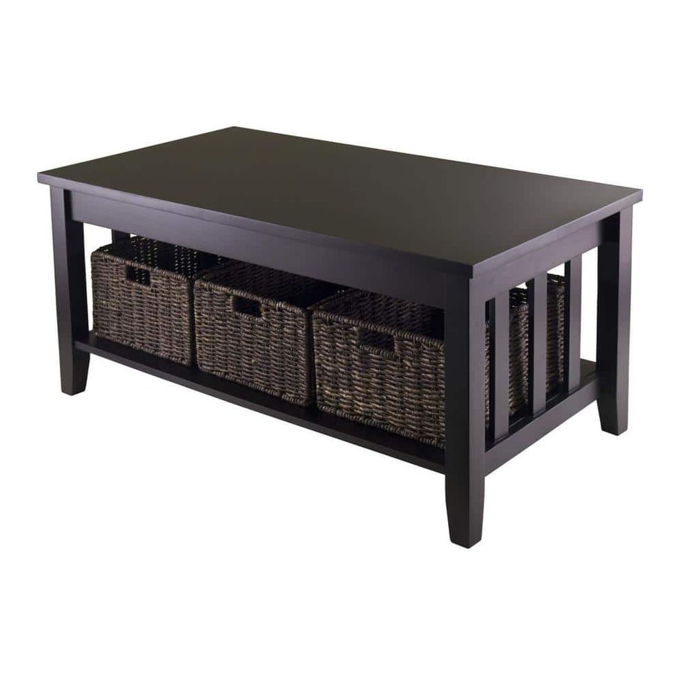 Morris 40 in. Rectangle Wood Coffee Table with Baskets