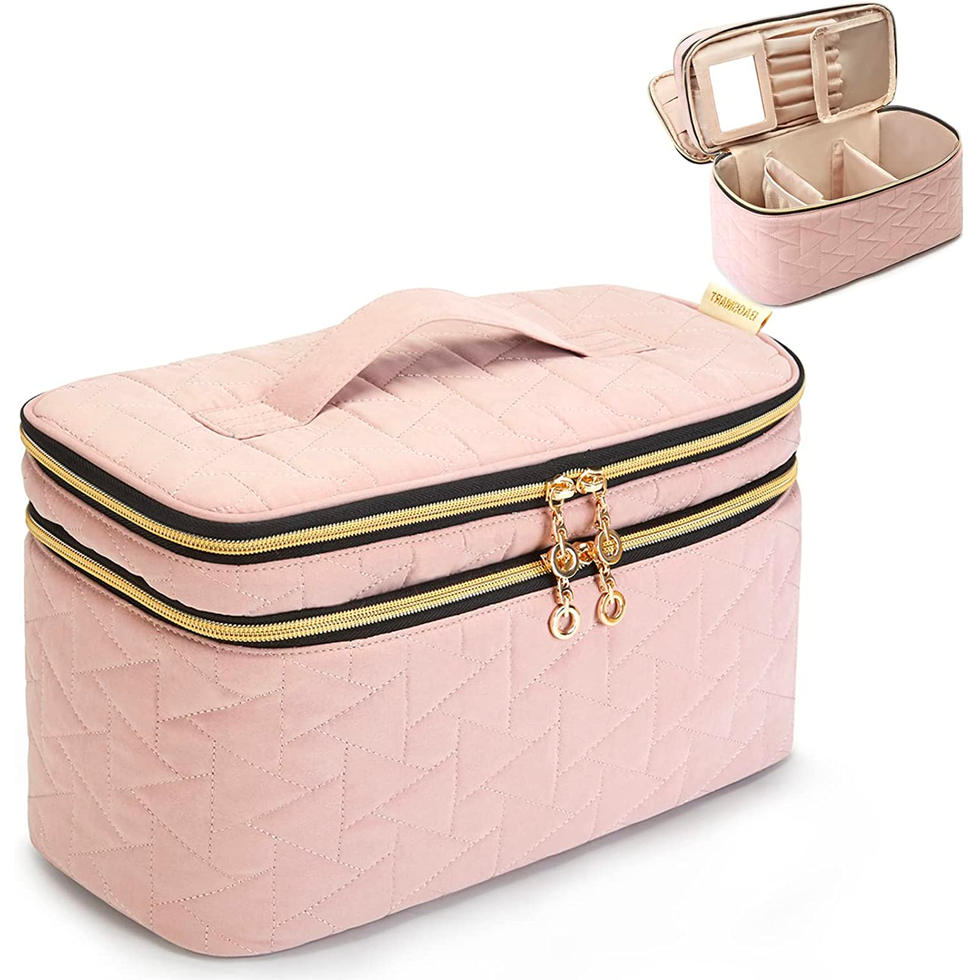 Travel Makeup Bag for Women Large Capacity Cosmetic Bag Waterproof White  Checkered Portable PU Leather Toiletry Bag Organizer Makeup Brushes Storage