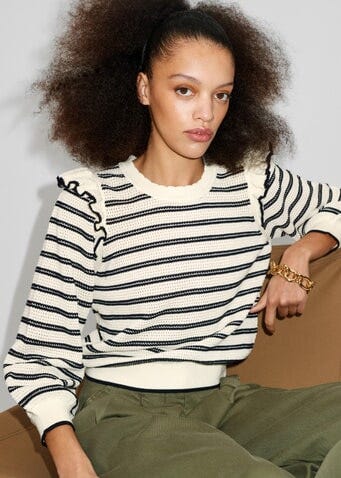 Cotton Breton 3/4 Sleeve Frill Jumper Cotton Breton 3/4 Sleeve Frill Jumper