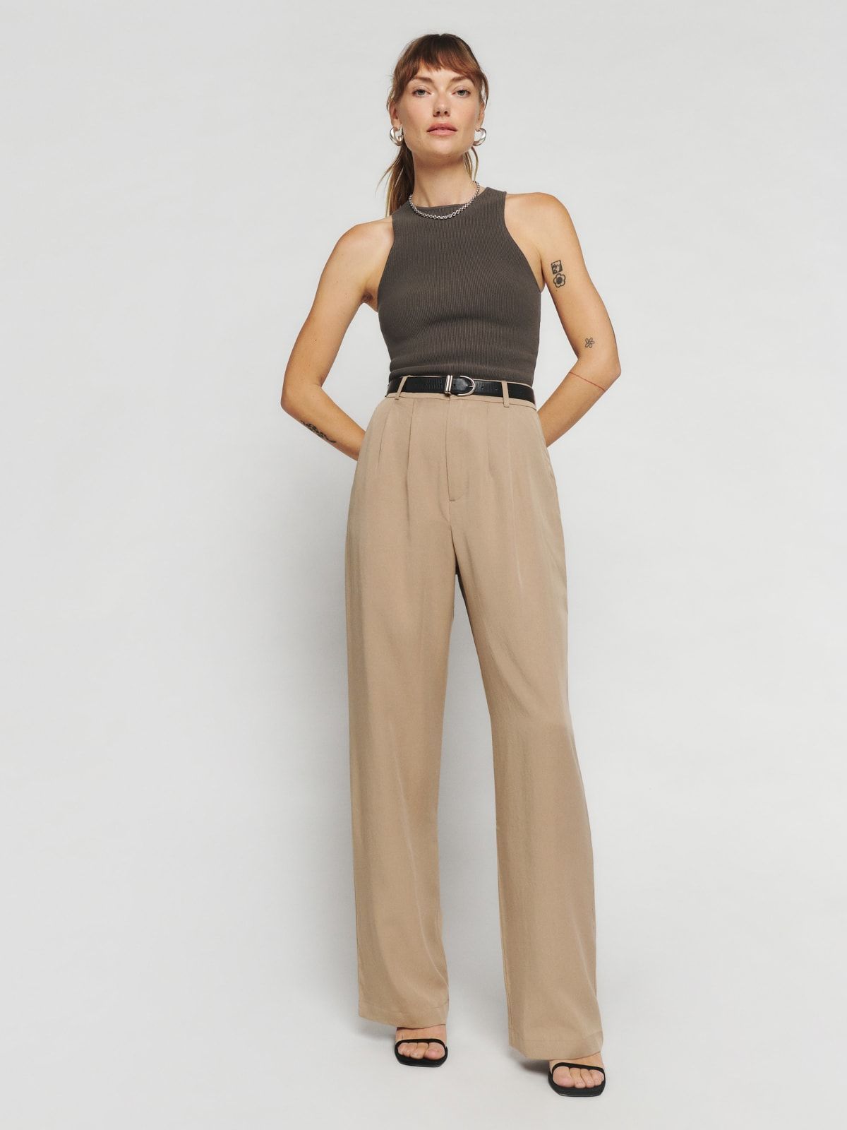 SELONE High Waisted Wide Leg Pants for Women Plus Size High Waist High Rise  Wide Leg Trendy Casual with Belted Long Pant Solid Color High-waist Loose  Pants for Everyday Wear Running Work