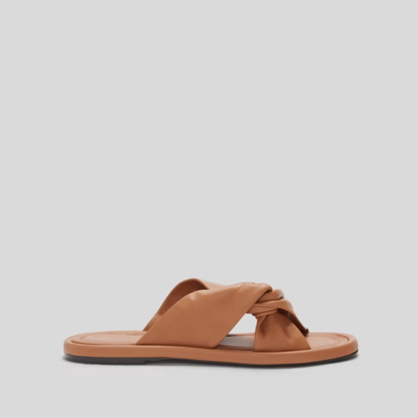 Boho flip flops with dark brown leather sole