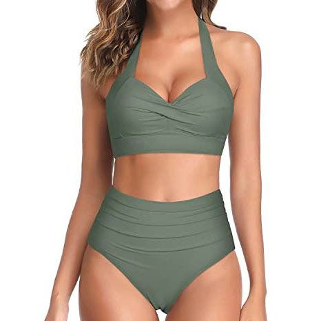Retro Halter Ruched High Waist Bikini Retro Halter Ruched High Waist Bikini