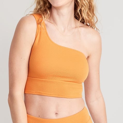One-Shoulder Pucker Longline Bikini Swim Top One-Shoulder Pucker Longline Bikini Swim Top