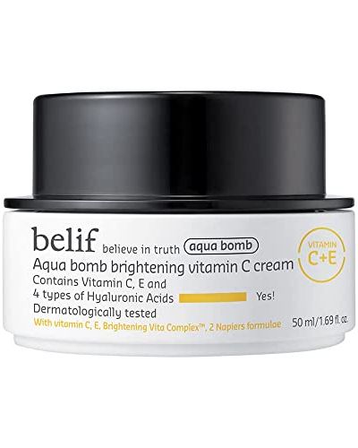 belif Aqua Bomb Brightening Vitamin C Cream | Vitamins C & E Enriched for Skin Vibrancy Improvement | Anti-inflammatory, Long Lasting Moisturizing | Daily Hydrating Facial Cream | 1.68 fl. Oz