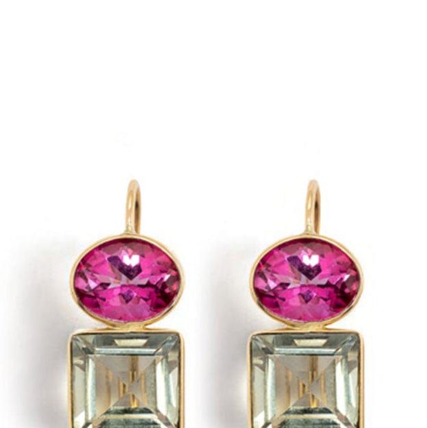Pink Topaz and Green Amethyst Duo Earrings