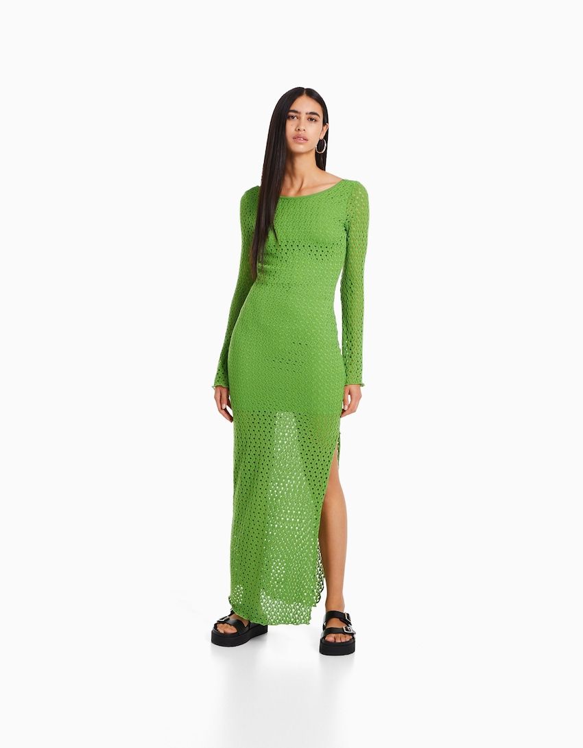 El vestido de crochet verde de Bershka de xito