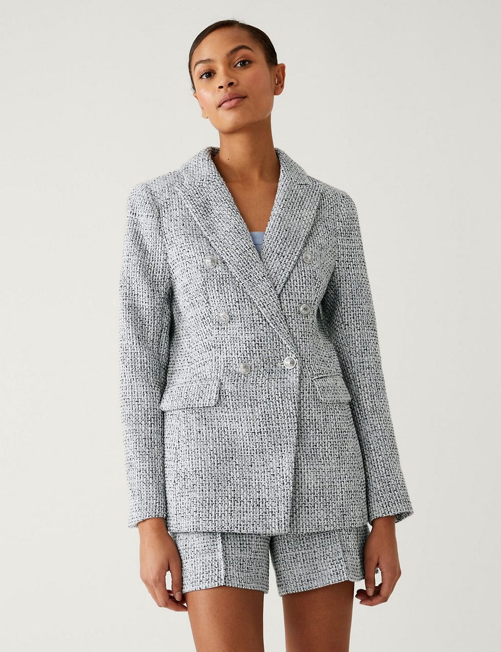 Boucle Tweed Double Breasted Blazer