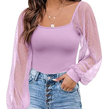 Mesh Polka Dot Sleeve Top