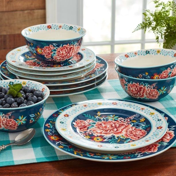 The Pioneer Woman Keepsake Floral 12-Piece Stoneware Dinnerware Set