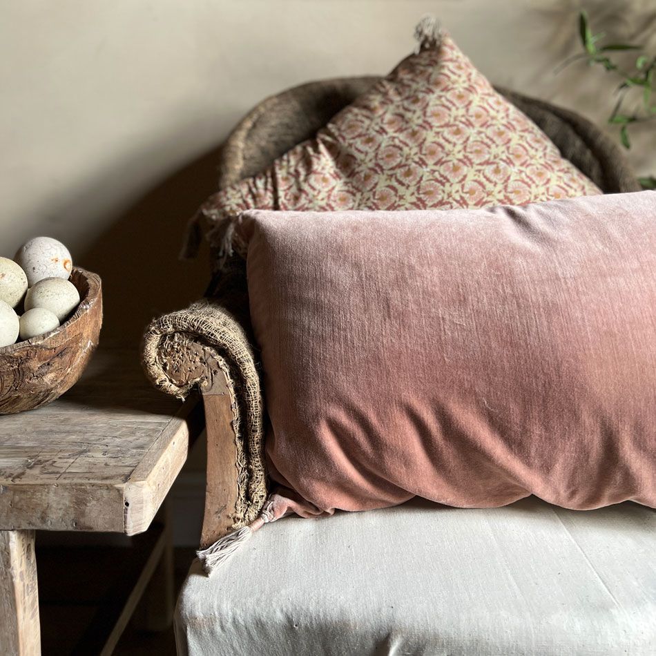 Pink Velvet Cushion With Tassels