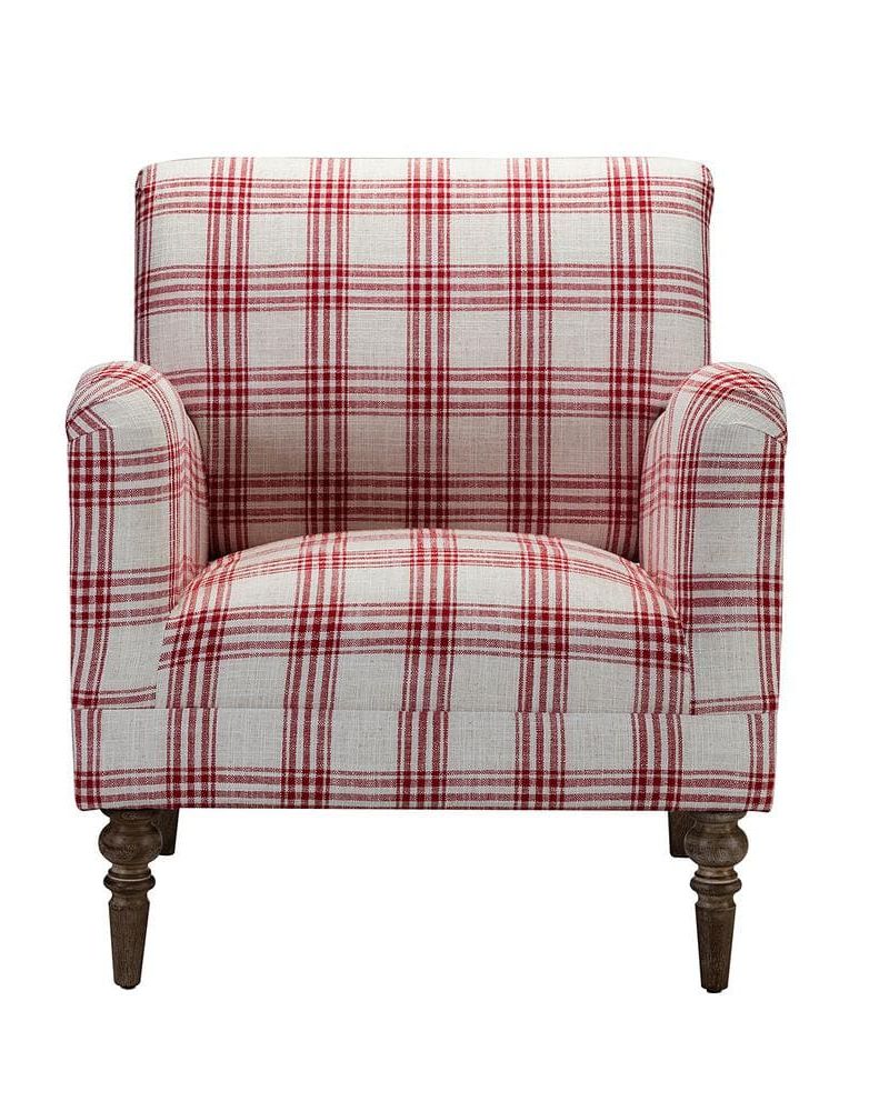 Red Plaid Roll-Arm Chair
