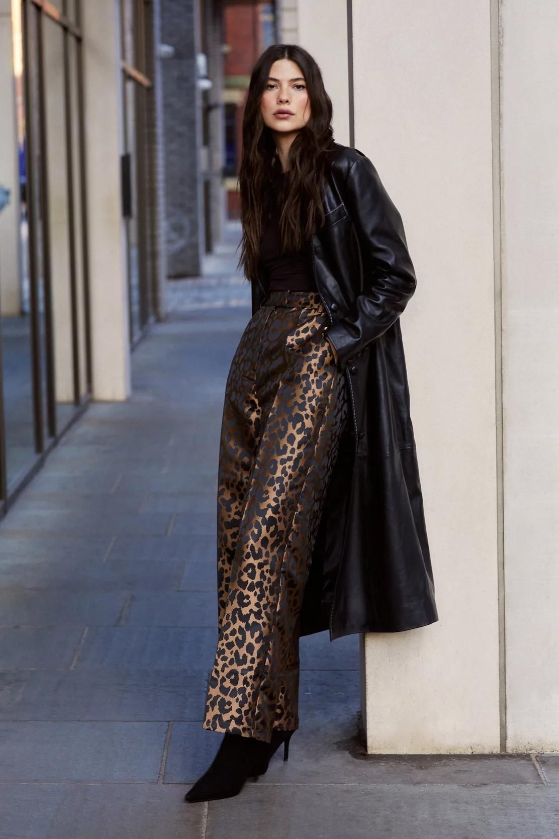Topshop coord mid rise pull on lightweight leopard print wide leg trouser  in Brown  ASOS