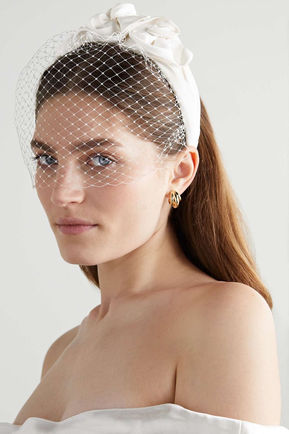 Triple Rosette with Veil  Headband veil, Bride headpiece, Vintage