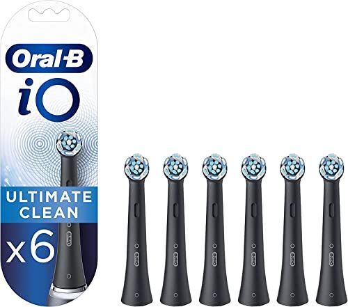 Oral-B iO Ultimate Clean Electric Toothbrush Head, Twisted & Angled Bristles for Deeper Plaque Removal, Pack of 6, Suitable for Mailbox, Black