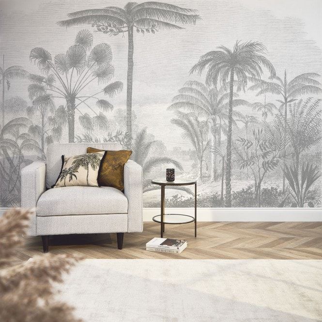 gray etched palm mural