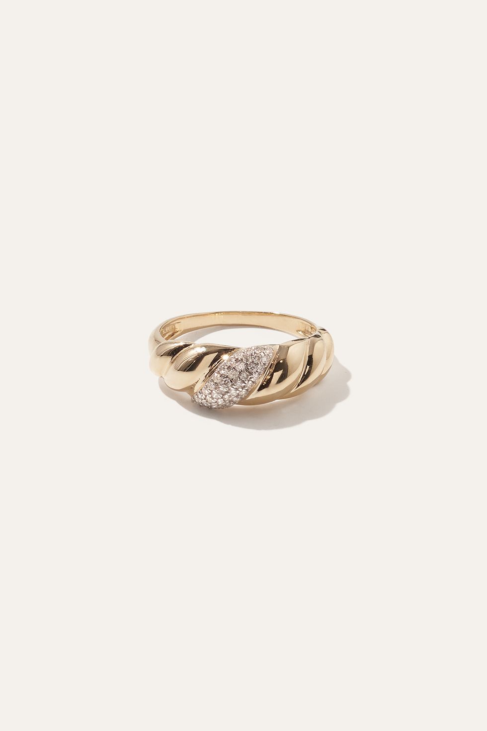 14K Gold Pavé Diamond Croissant Dôme Ring