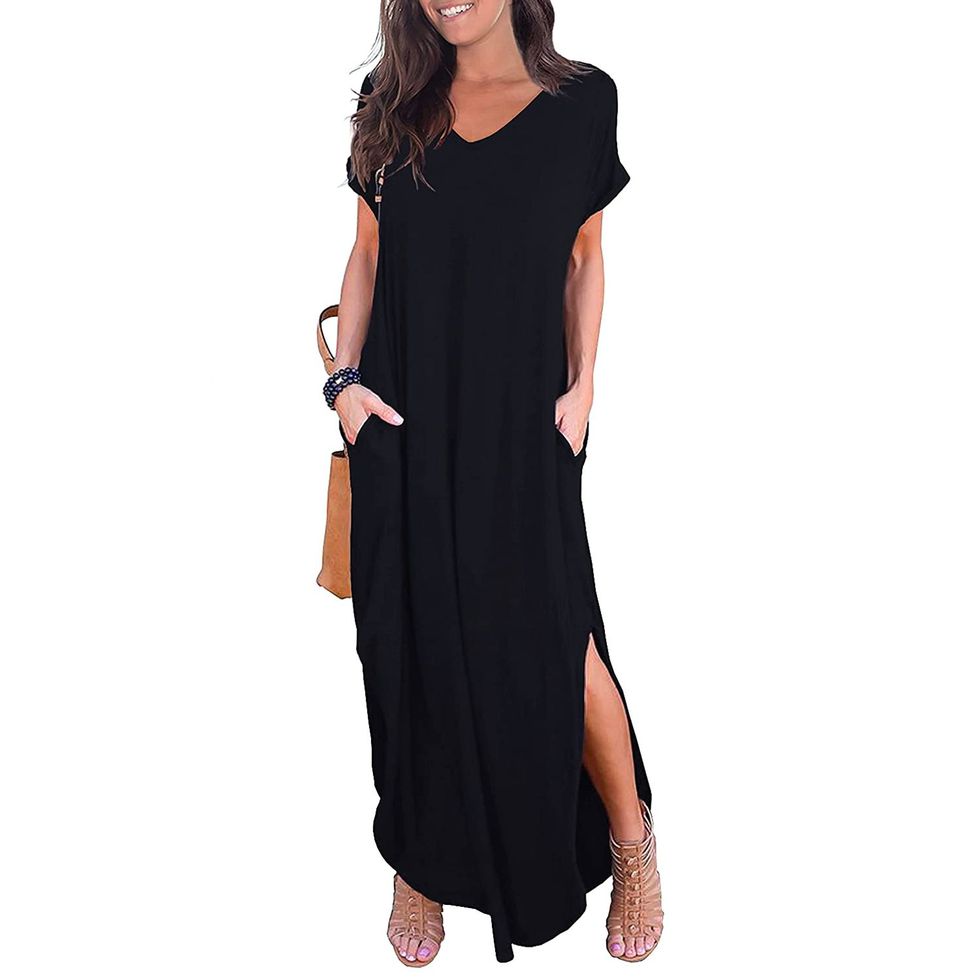 Short-Sleeve Split Maxi Dress