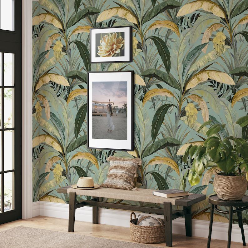 Jungle Wallpaper with Banana Leaf Print