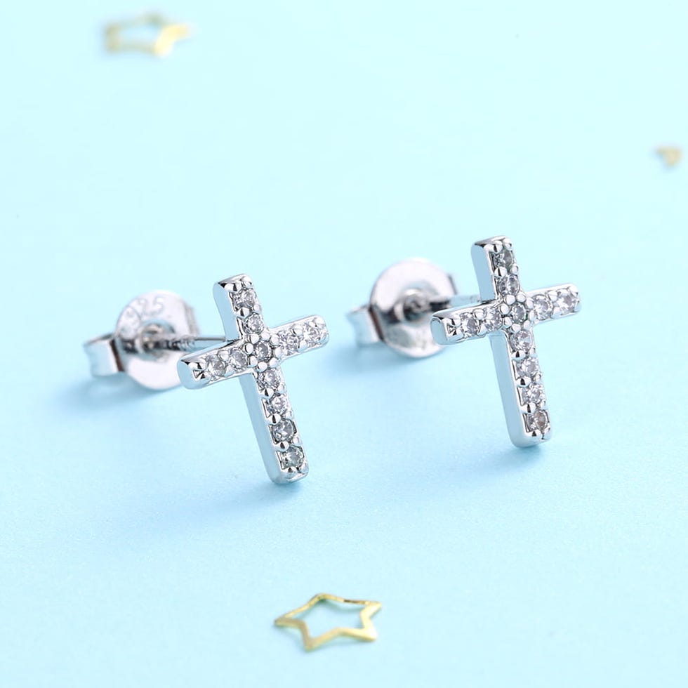 Swarovski Crystal Sterling Silver Cross Studs