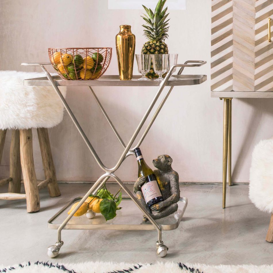 Graham & Green Silver Hourglass Drinks Trolley