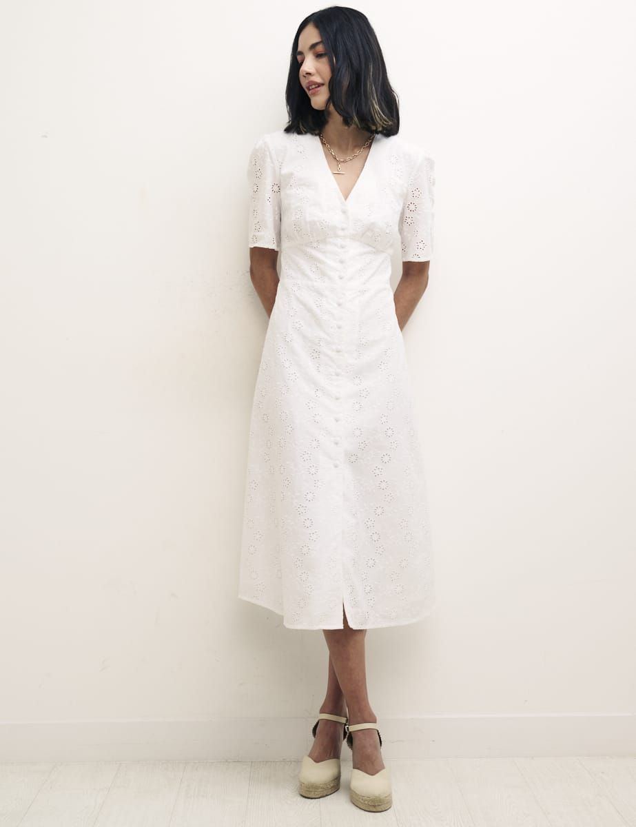 White midi broderie clearance dress