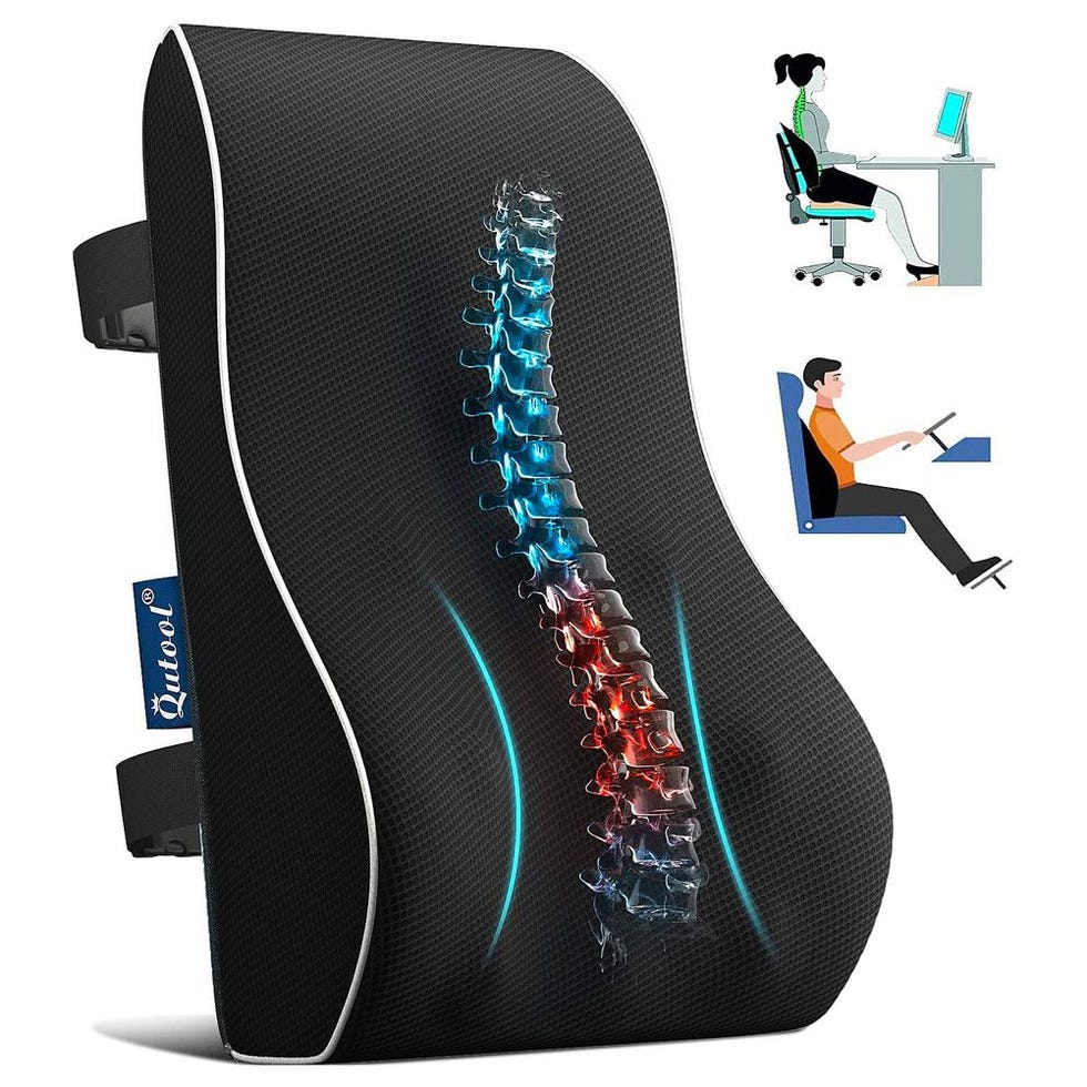  Cushion Lab Extra Dense Lumbar Pillow - Patented Ergonomic  Multi-Region Firm Back Support for Lower Back Pain Relief - Lumbar Support  Cushion w/Strap for Office Chair, Car, Sofa, Plane - Black 
