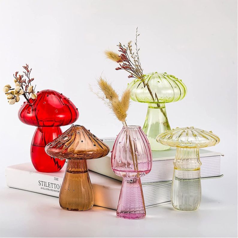 Cute Mushroom Glass Bud Vase 