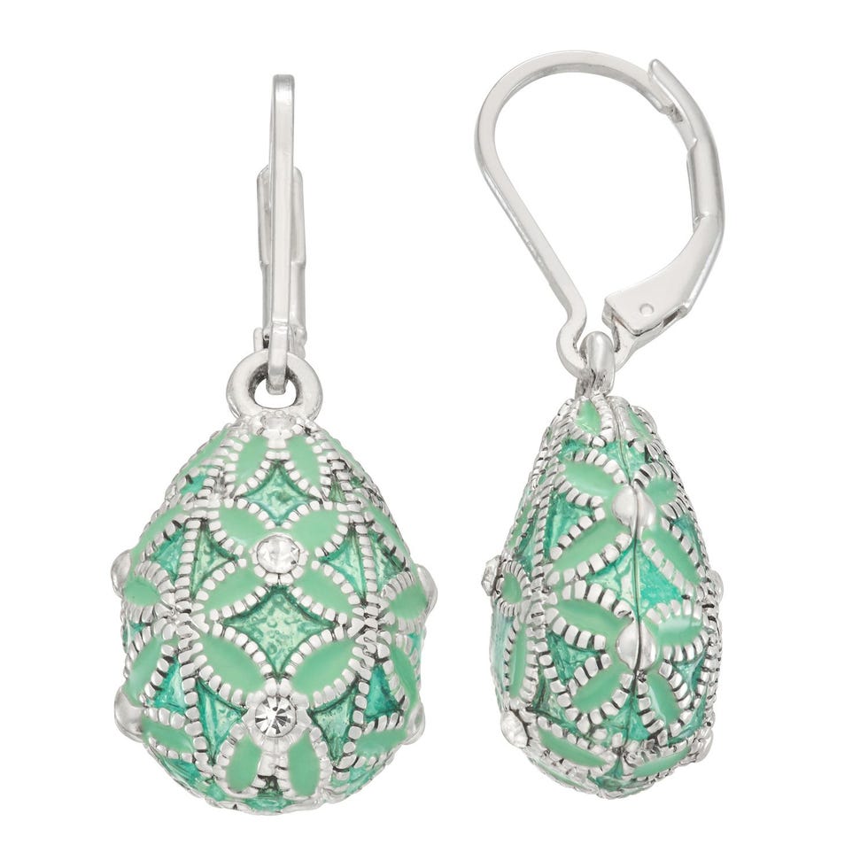 Napier Silver Tone Easter Egg Drop Earrings