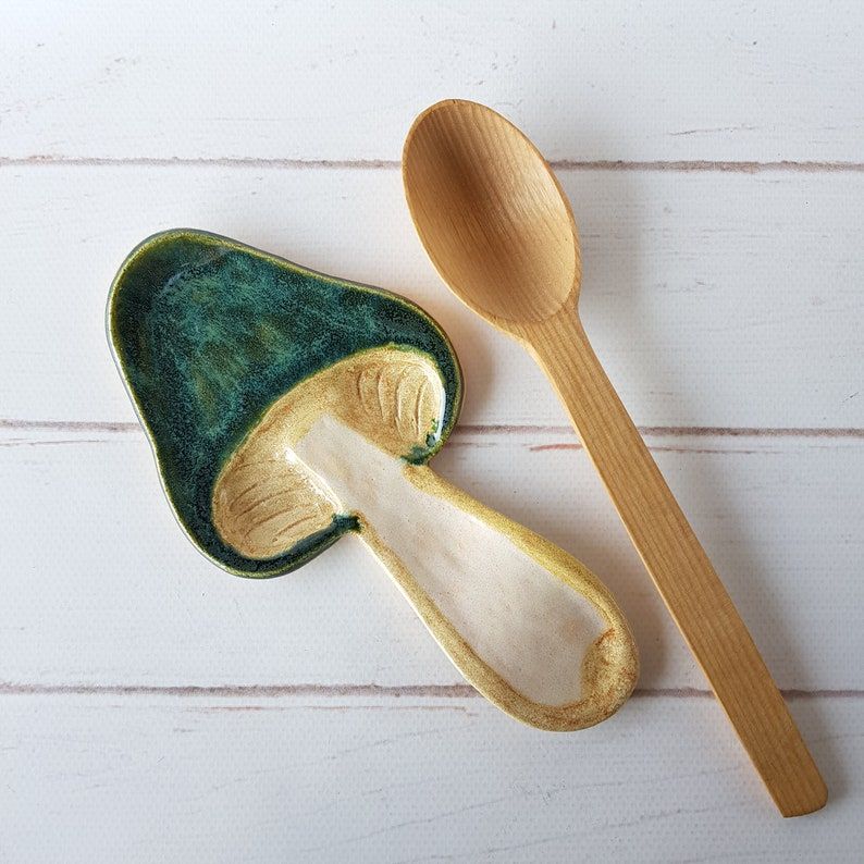 Ceramic Green Mushroom Spoon Rest