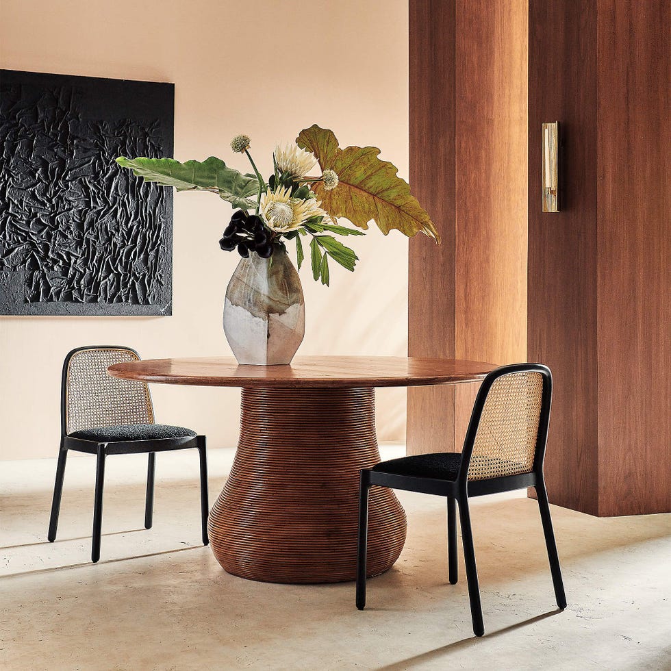 Salamina Rattan-Wrapped Round Wood Dining Table Salamina Rattan-Wrapped Round Wood Dining Table