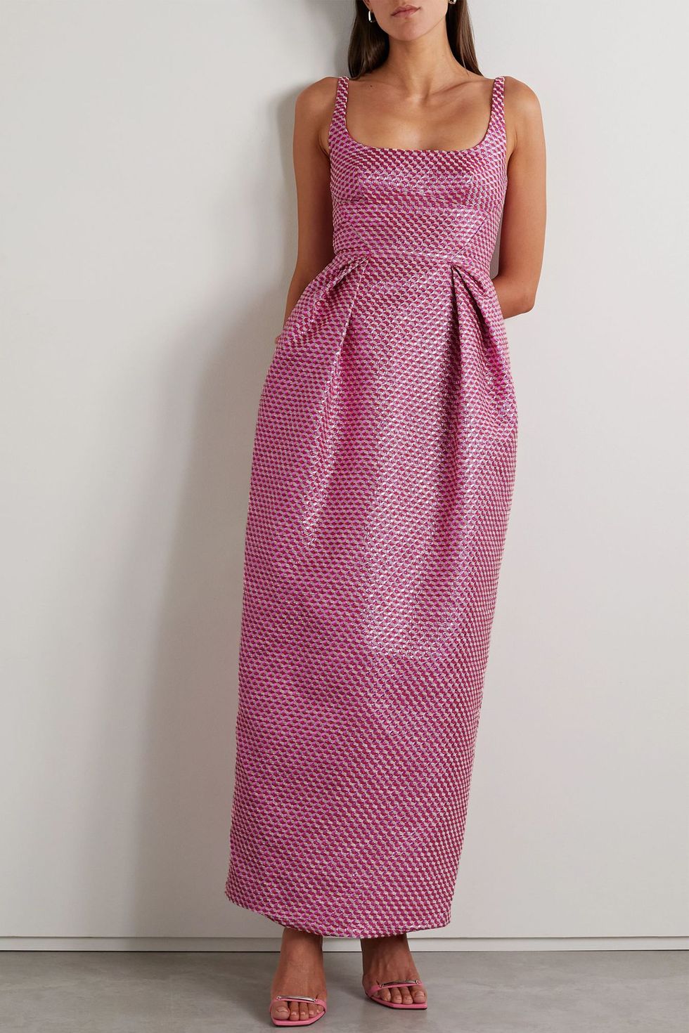 Pleated Metallic Cotton-Blend Jacquard Gown