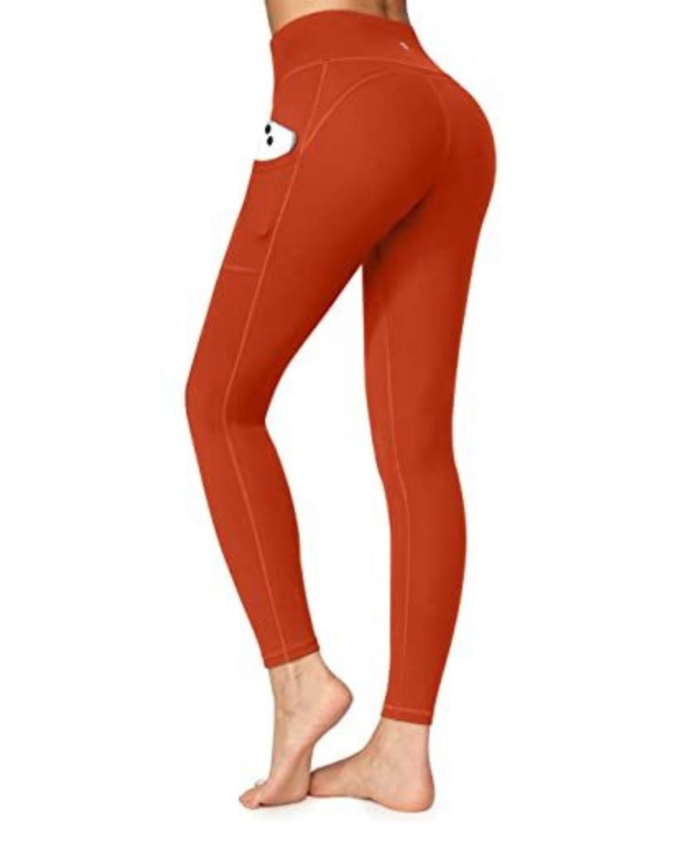 New Leggings Capri Girls High Waist No Panties Jogger Lulu Yoga-Pants Yoga  Pants with Pockets Tummy Control (Orange, 4)