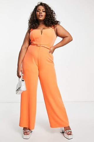 Curve square neck jumpsuit with kick flare in orange
