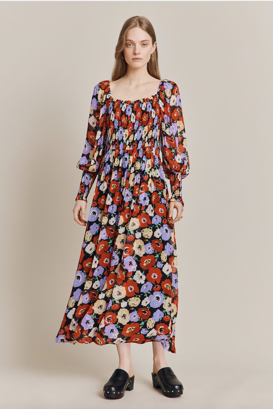 Kristie Black Poppies Midi Dress