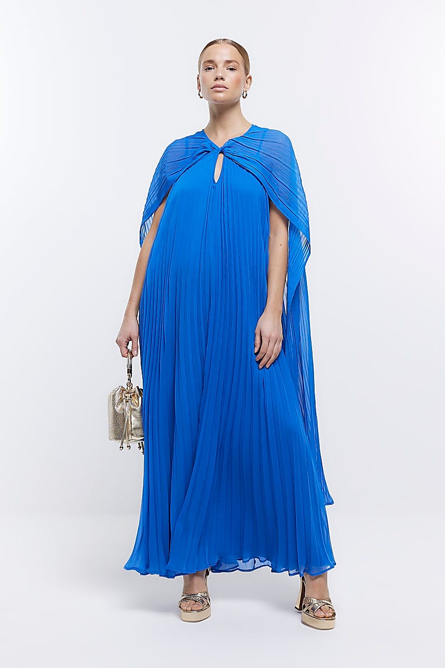 Gaun Cape Maxi Lipit Biru Gaun Cape Maxi Lipit Biru