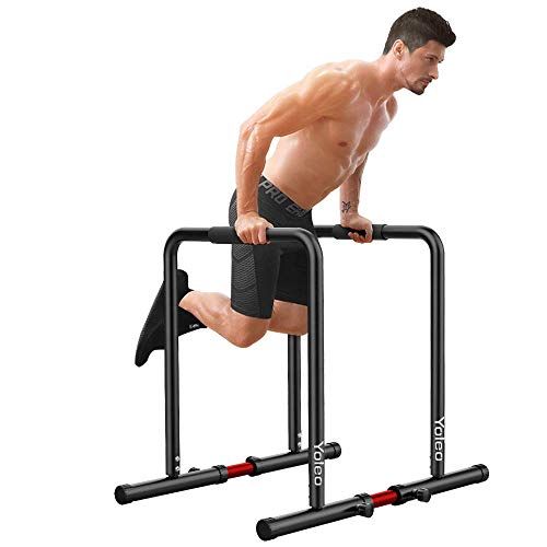 YOLEO Adjustable Dip Bar- 500lbs Dip Station Portable Functional Fitness Bar with Safety Connector, Heavy Duty Dip Stand Body Press Bar Parallette Exercise Bar Workout Equalizer for Calisthenics-Black
