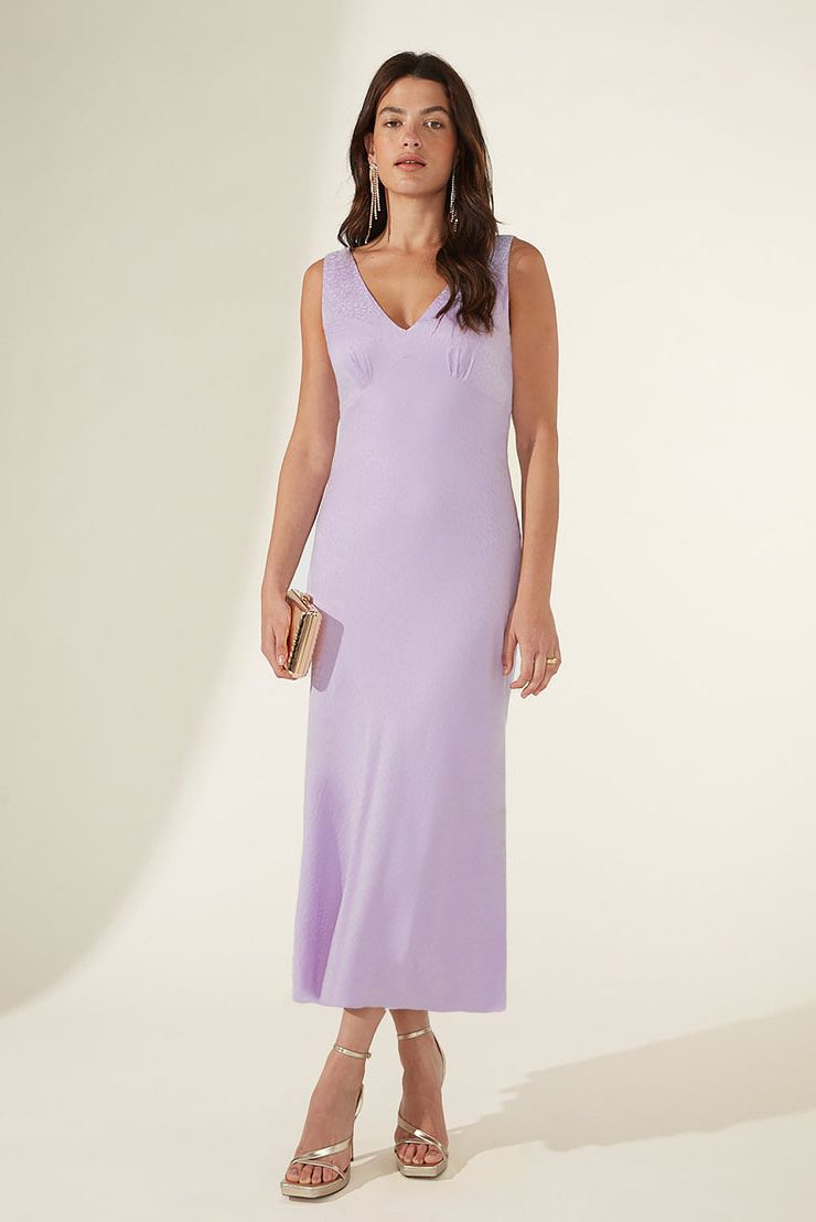 Lilac jacquard bias midi dress