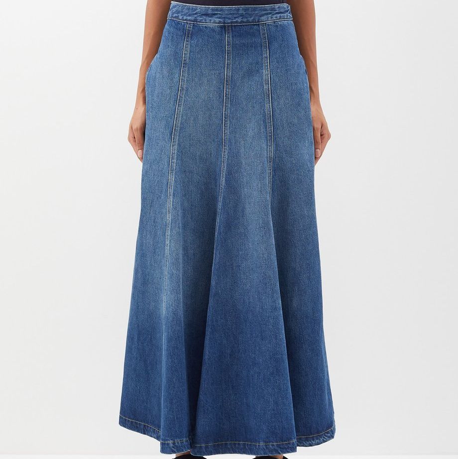 Panelled Organic Cotton-Blend Denim Skirt